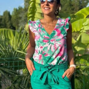 Haut Fleuri Vert & Rose