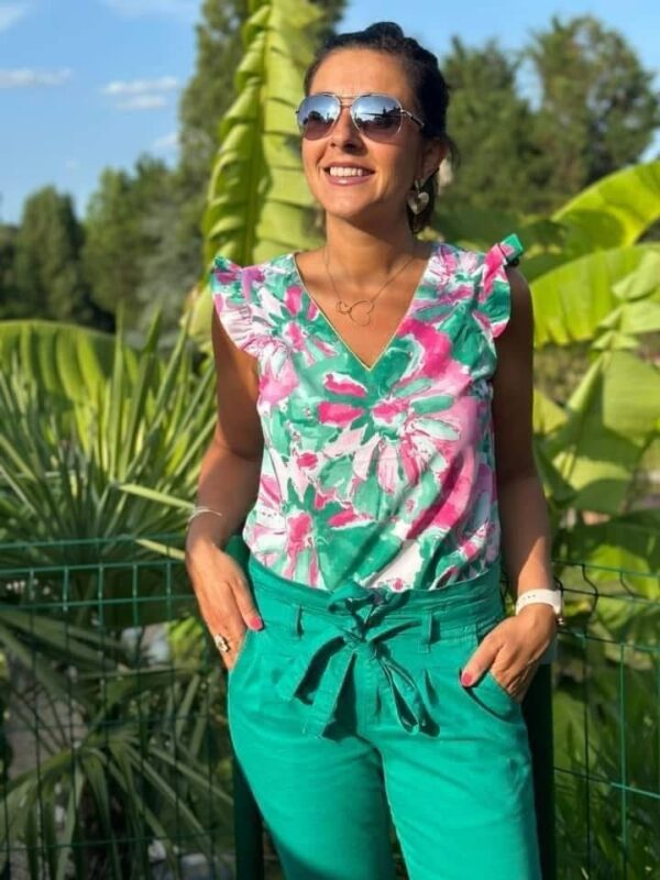 Haut Fleuri Vert & Rose