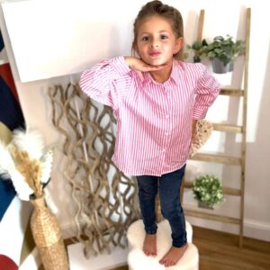 Chemise fille à rayures roses