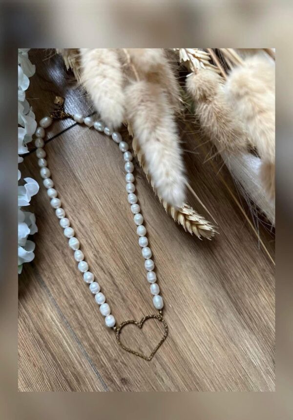 Collier perles & cœur doré