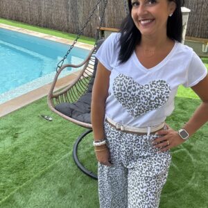 T-shirt "Cœur léopard" - Rose ou Kaki